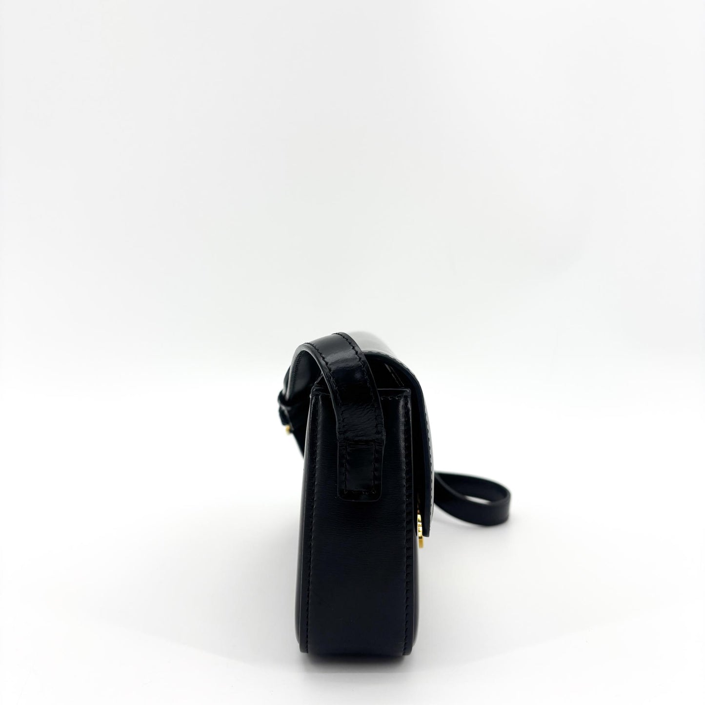 Celine Shiny Calfskin Claude Shoulder Bag Black with Gold Hardware