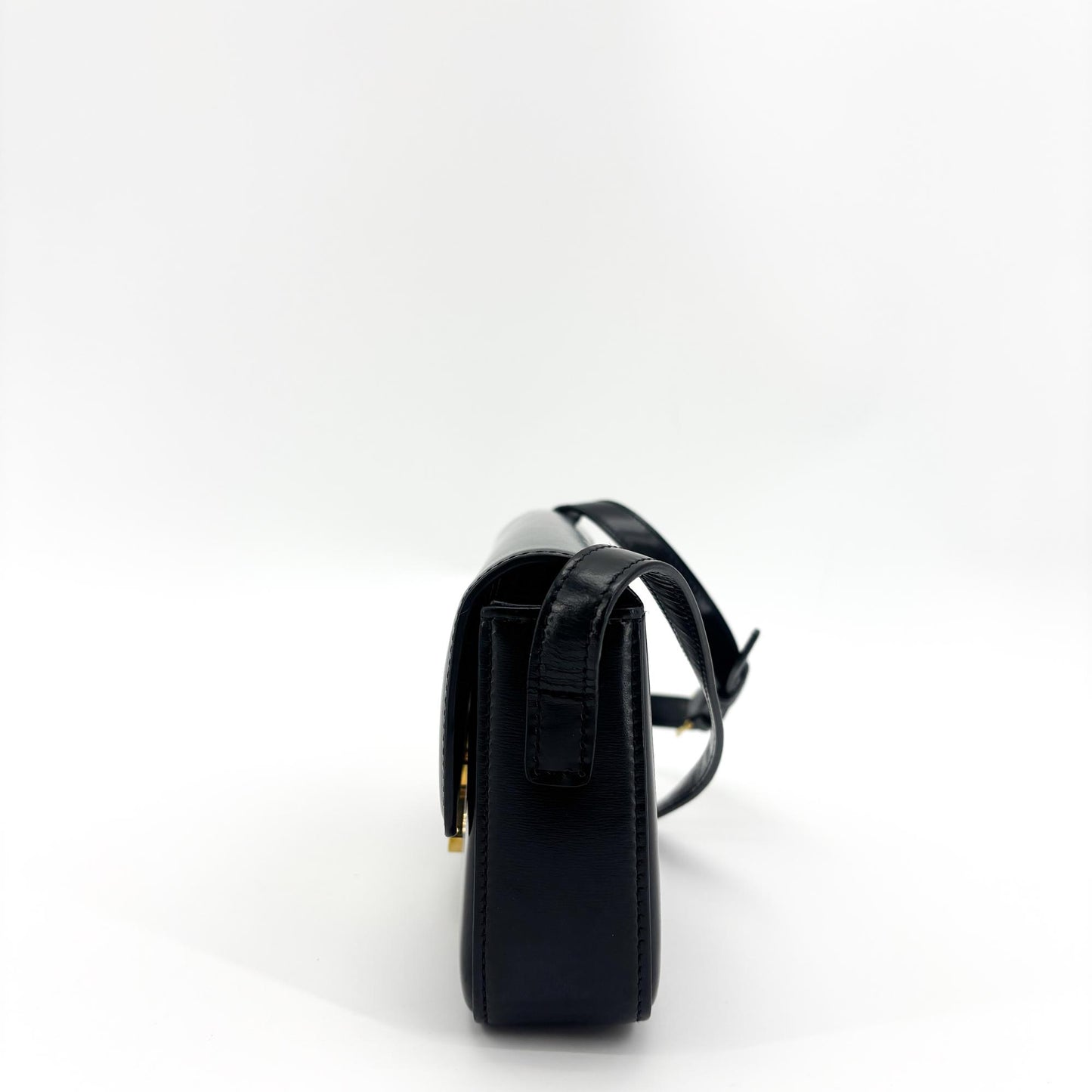 Celine Shiny Calfskin Claude Shoulder Bag Black with Gold Hardware