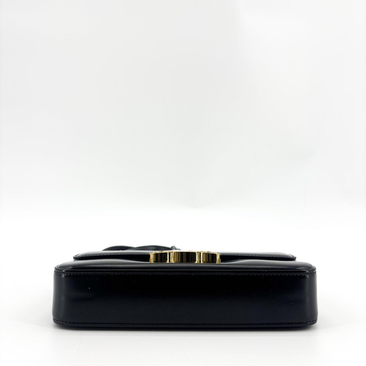 Celine Shiny Calfskin Claude Shoulder Bag Black with Gold Hardware