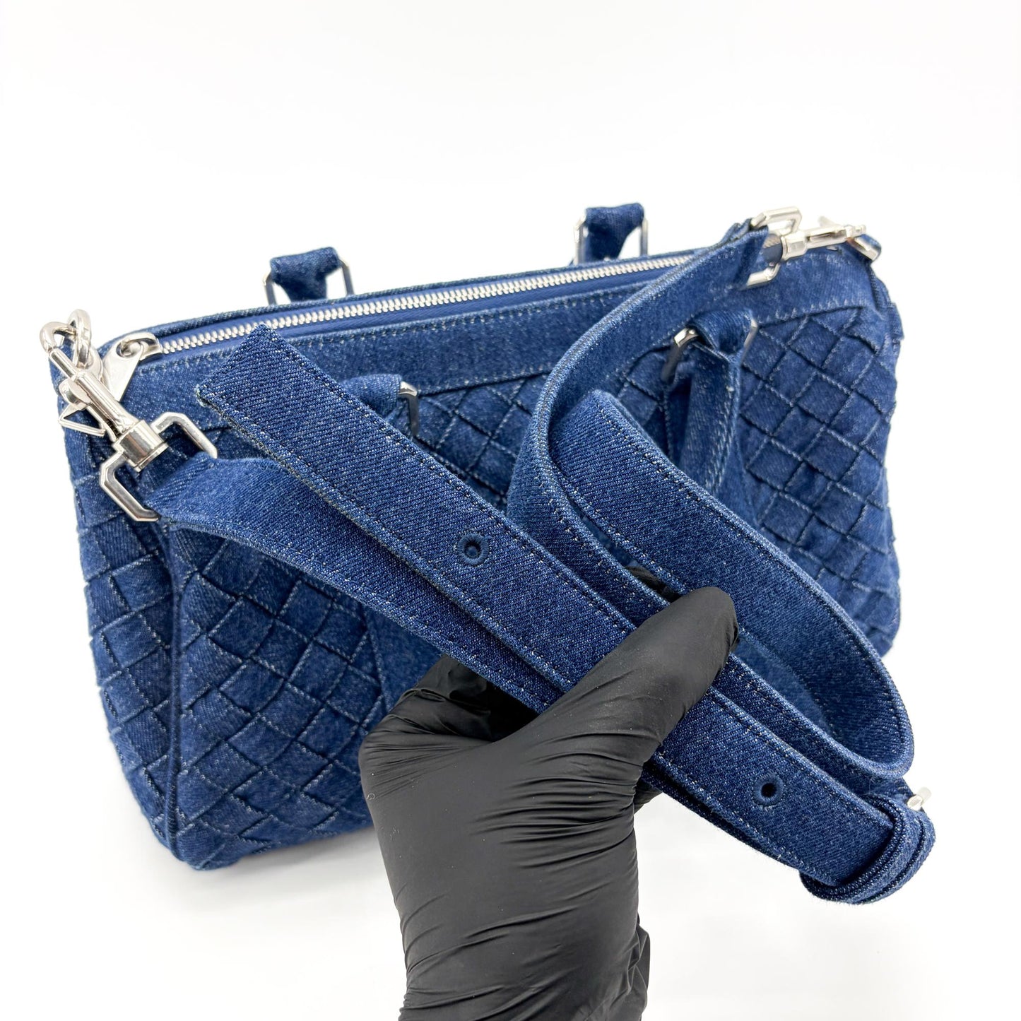 Bottega Veneta Medium Intrecciato Denim Bauletto Bag Blue