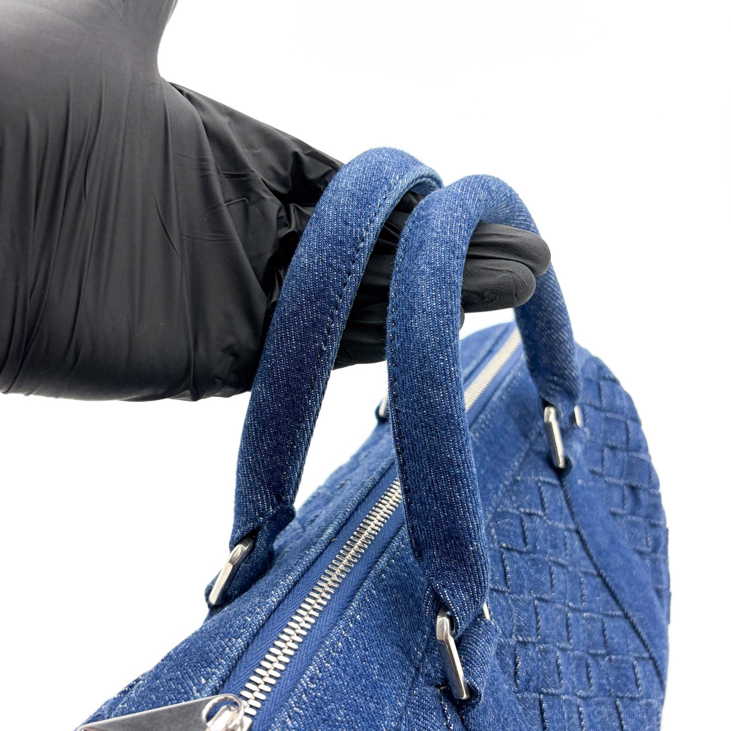Bottega Veneta Medium Intrecciato Denim Bauletto Bag Blue