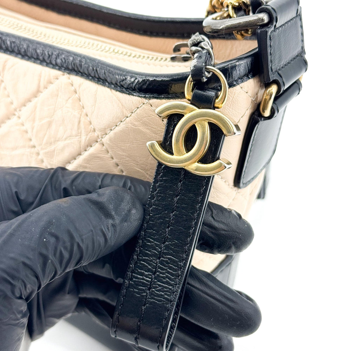 Chanel Gabrielle Small Hobo Bag Vintage Calfskin Beige Black