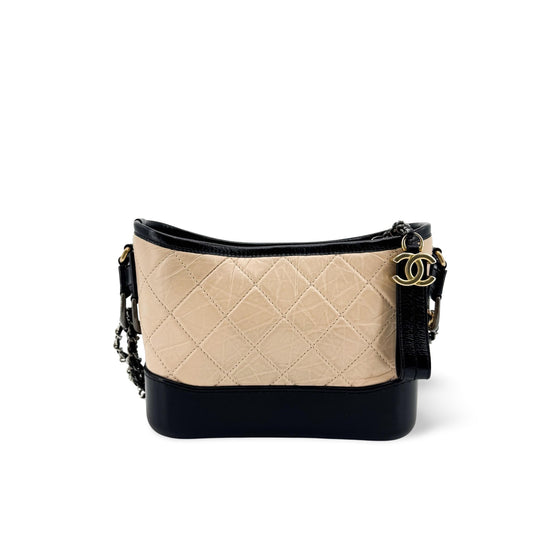 Chanel Gabrielle Small Hobo Bag Vintage Calfskin Beige Black