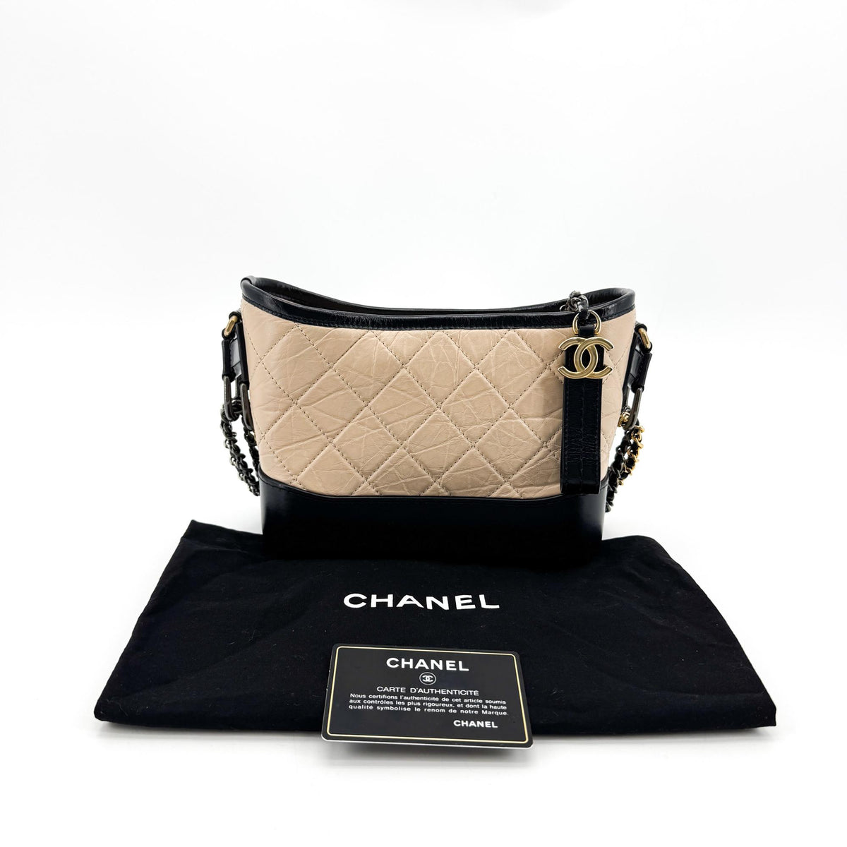 Chanel Gabrielle Small Hobo Bag Vintage Calfskin Beige Black