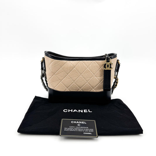 Chanel Gabrielle Small Hobo Bag Vintage Calfskin Beige Black