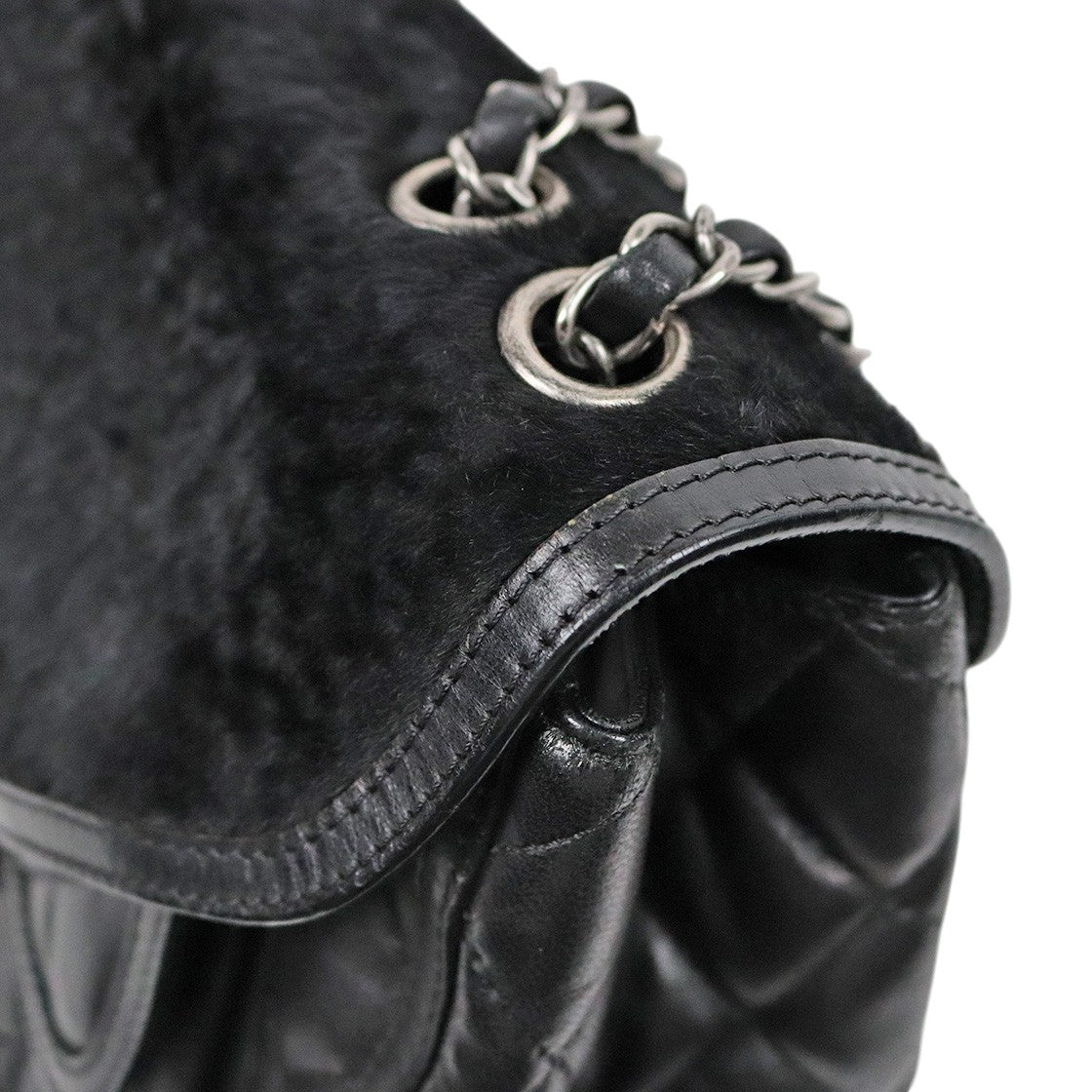 Chanel Black Quilted CC Shearling Flap Chain Shoulder Bag