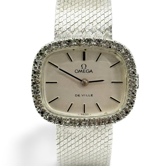 Omega De Ville Diamond Bezel White Gold Watch
