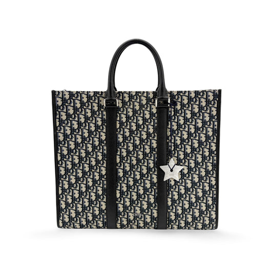Dior Vertical Tote Bag Beige & Black Dior Oblique Jacquard
