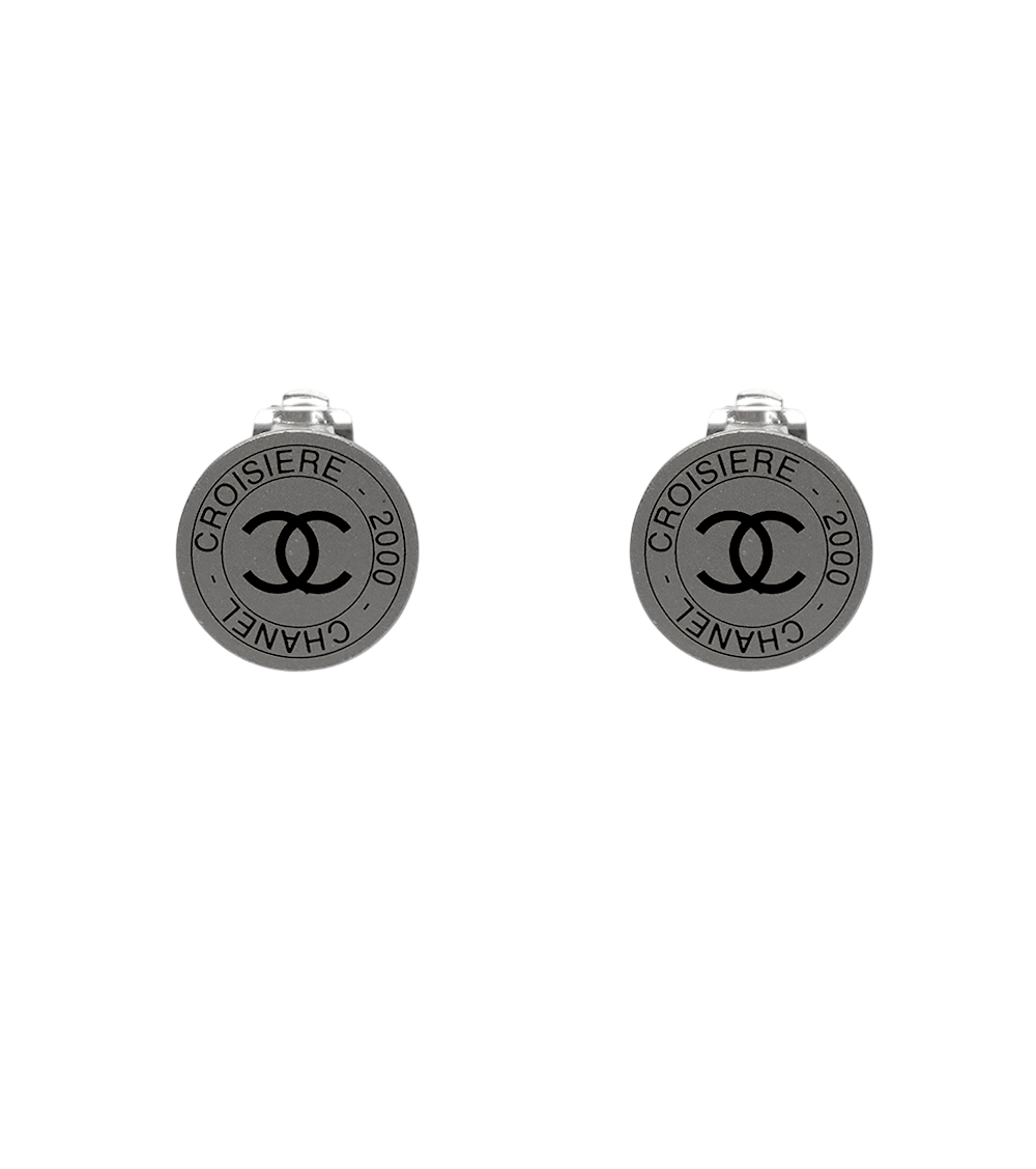Chanel Round Plate CC Silver Earrings
