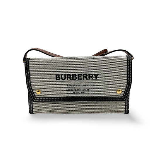 Burberry Small Horseferry Print Canvas Notebook Shoulder Bag Black