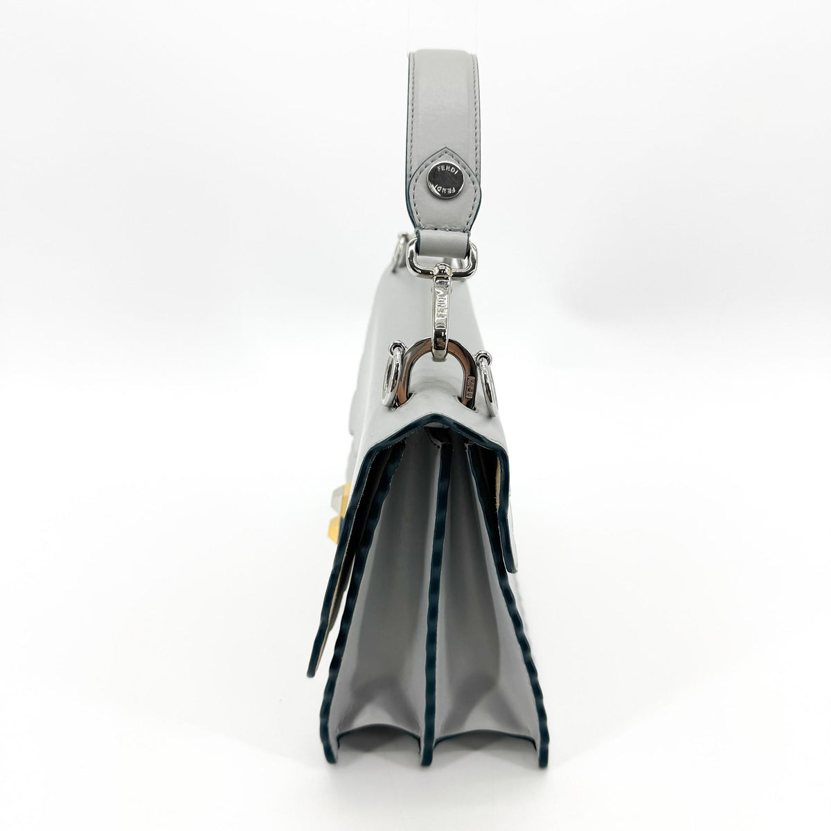 Fendi Khan Eye Leather Shoulder Bag Light Gray