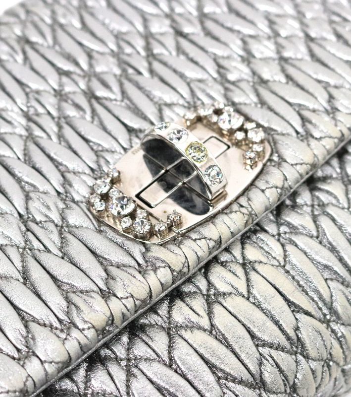 Miu Miu Silver Materasse Crystal Shoulder Bag
