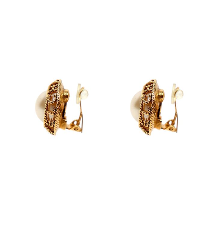 Chanel Lettering Pearl Gold Earrings