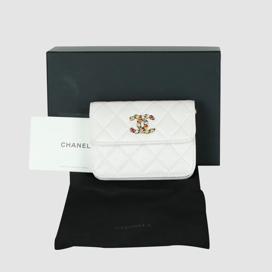 Beads CC Caviar Chain Wallet Crossbody Bag