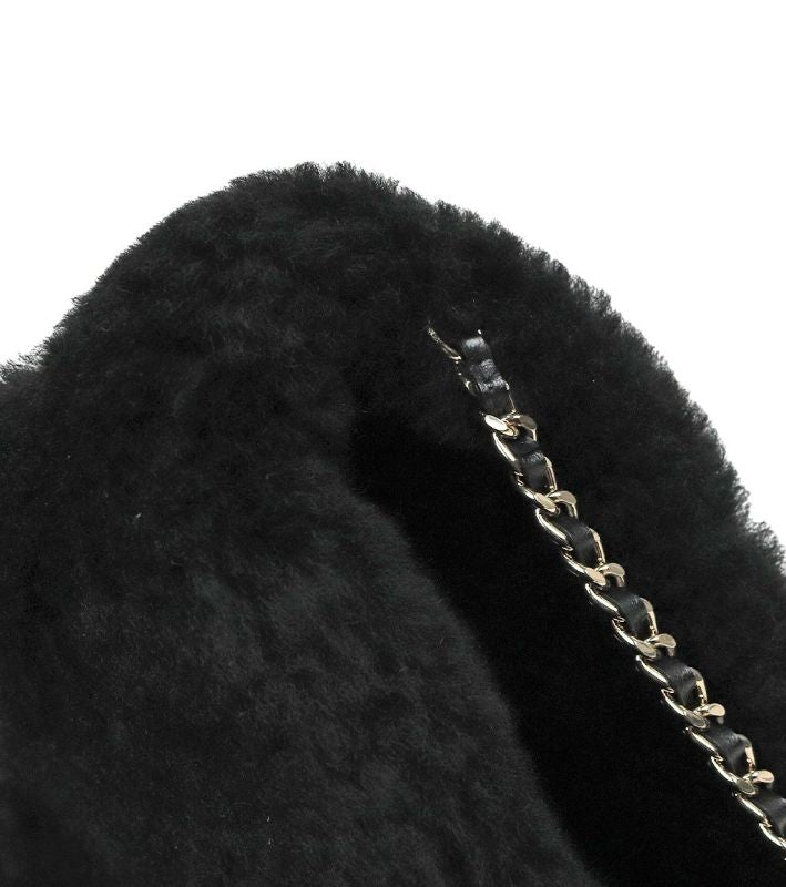 Chanel Black Shearling Chain Shoulder Bag
