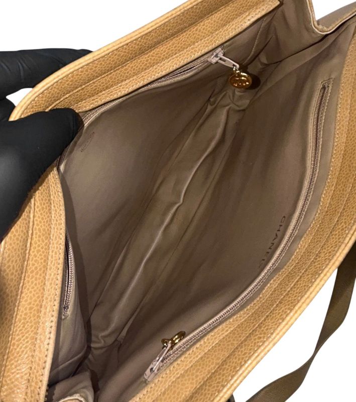 Chanel Beige Caviar Triple CC Chain Shoulder Bag