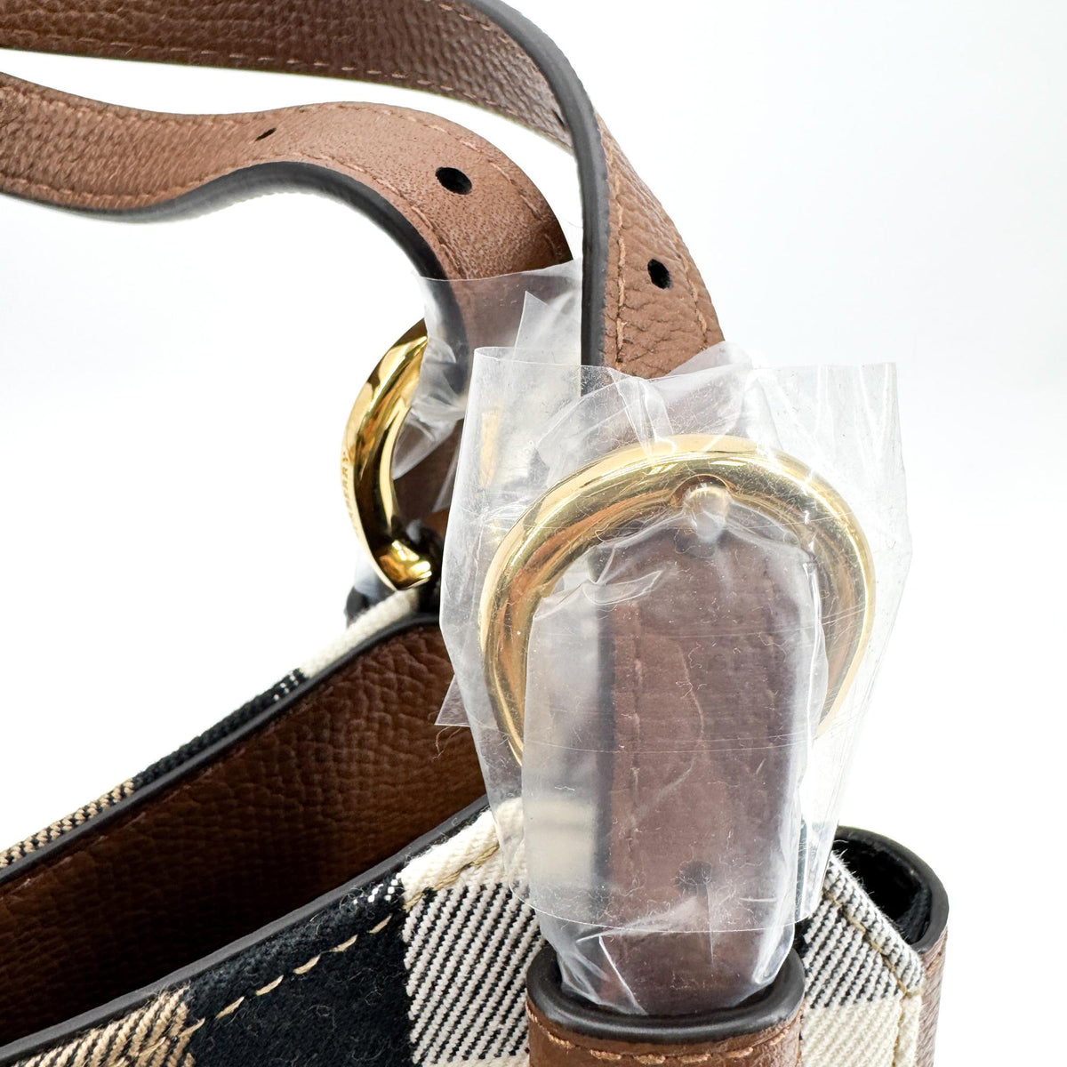 Burberry Small House Check Leather Crossbody Bag Brown