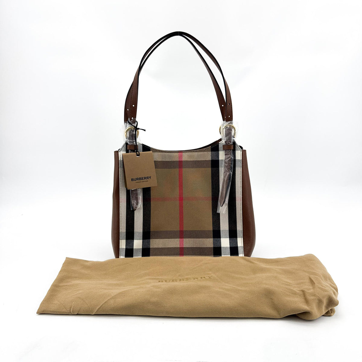Burberry Small House Check Leather Crossbody Bag Brown