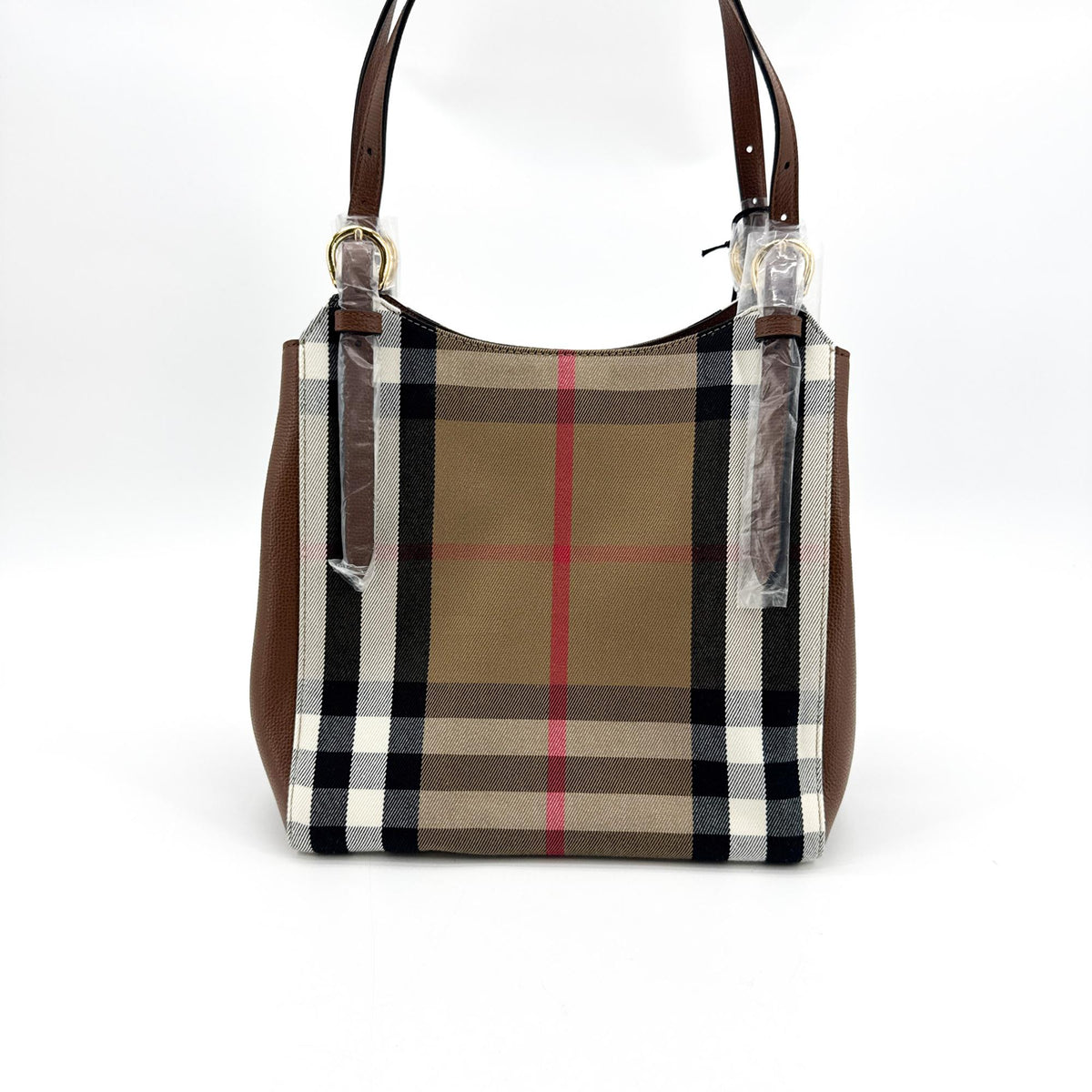 Burberry Small House Check Leather Crossbody Bag Brown