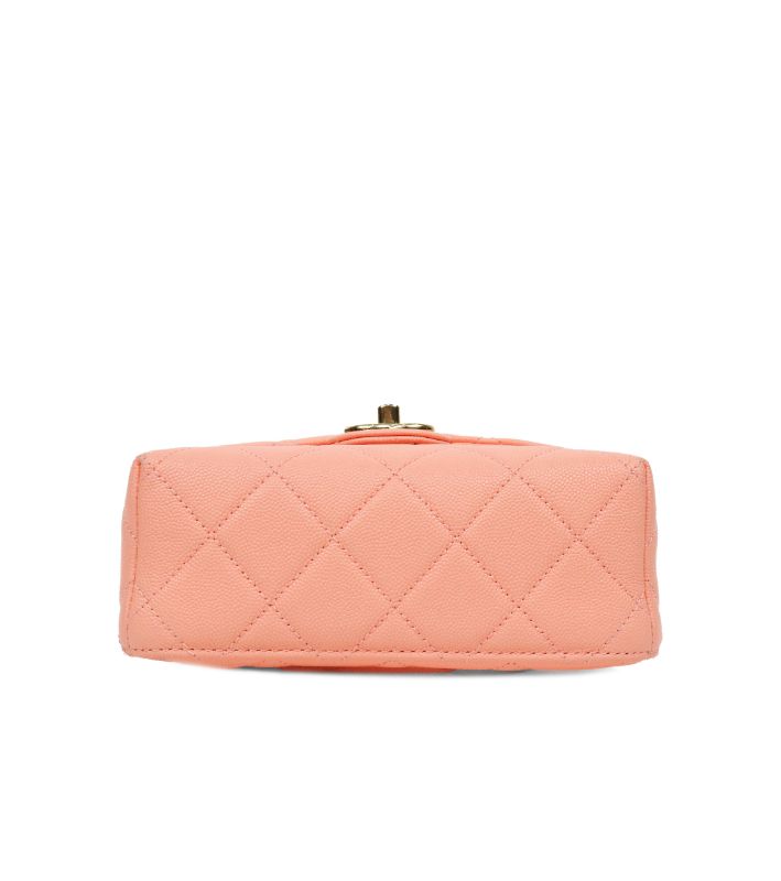 Chanel Coral Caviar Quilted CC Top-Handle Box Bag with Built-in Chip