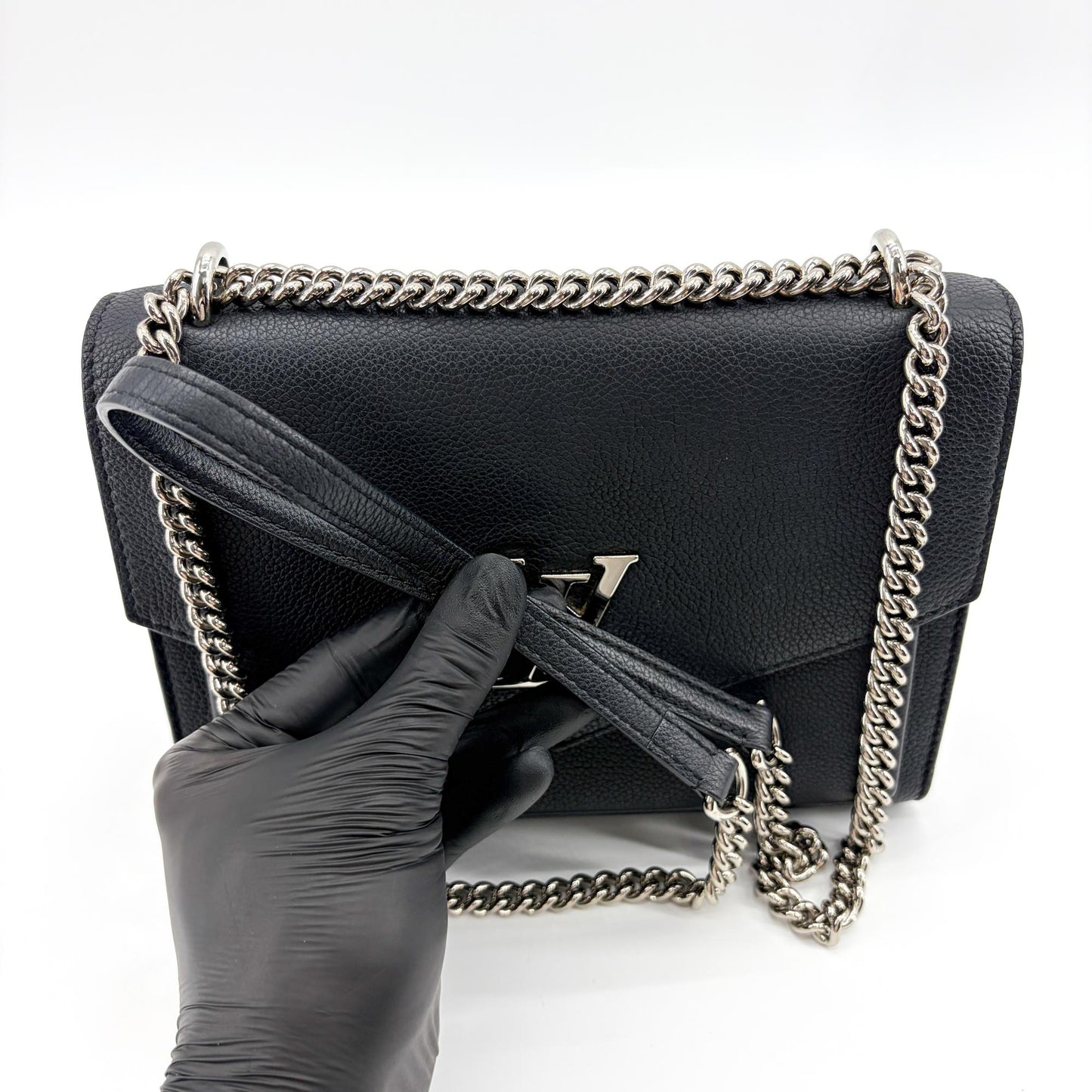 Louis Vuitton My Lock Me Chain Shoulder Bag Black Silver Hardware