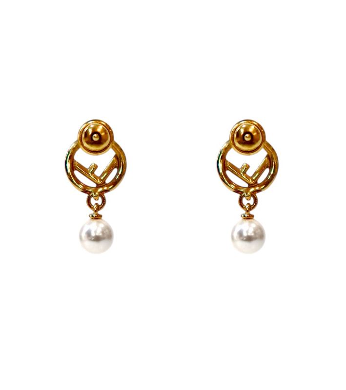 Fendi Pearl Drop F is for Fendi Gold Earrings