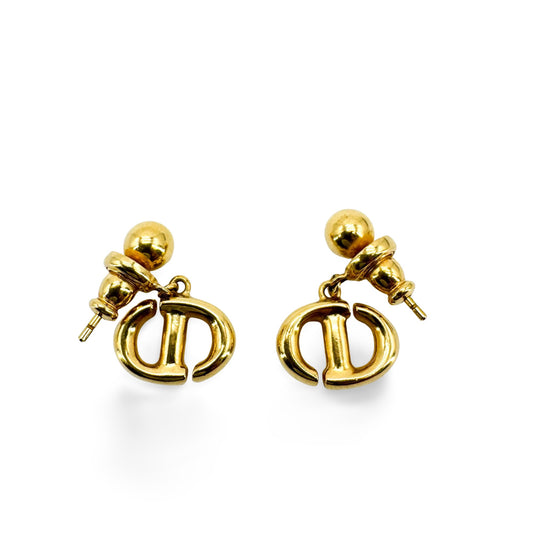 Dior Vintage CD Logo Drop Earrings Gold