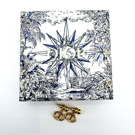 Dior Vintage CD Logo Drop Earrings Gold