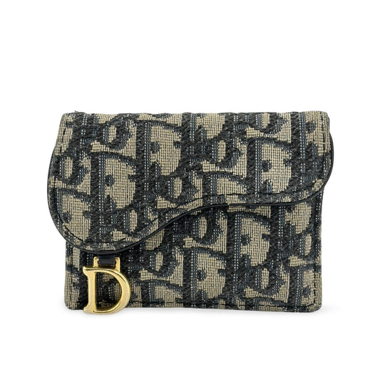 Dior Saddle Lotus Wallet Blue Oblique Jacquard