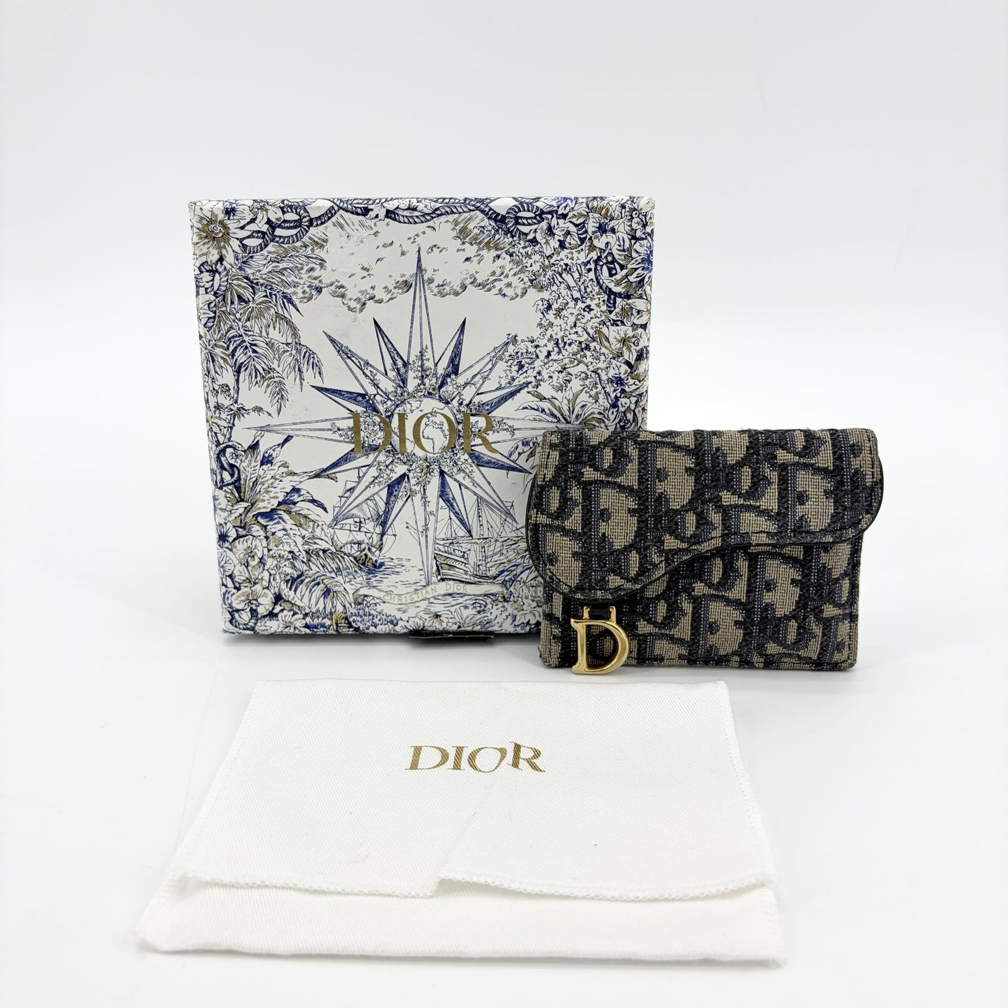 Dior Saddle Lotus Wallet Blue Oblique Jacquard