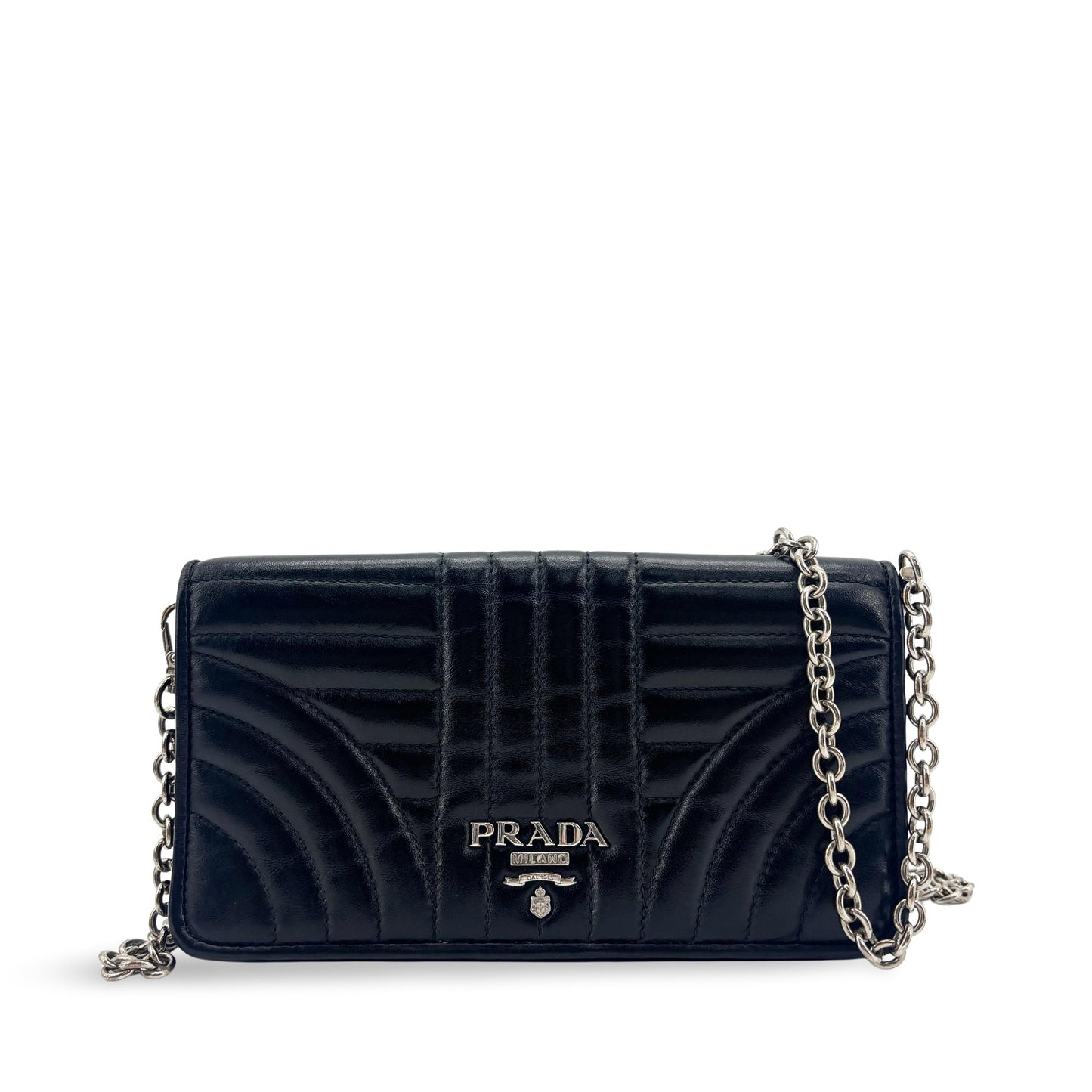 Prada Diagram Soft Calf Chain Shoulder Bag Black with Silver Hardware