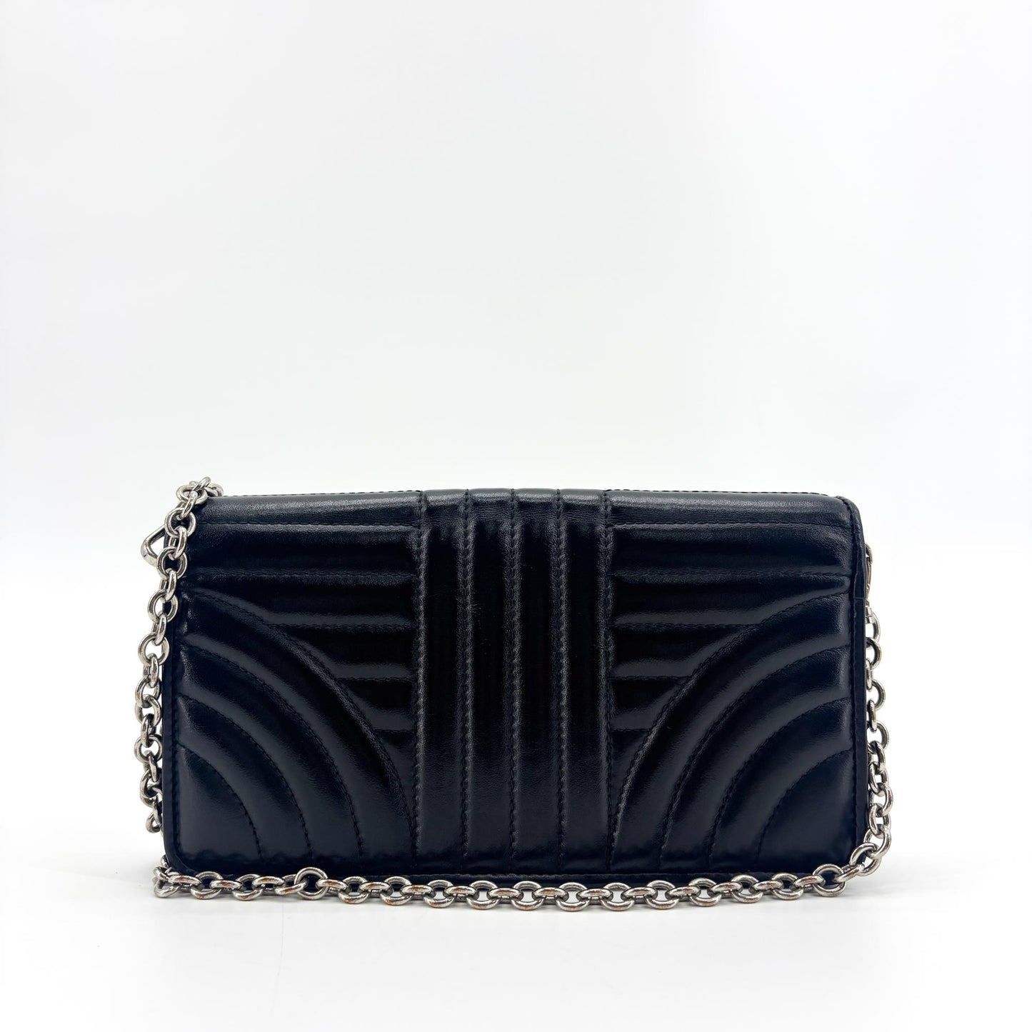 Prada Diagram Soft Calf Chain Shoulder Bag Black with Silver Hardware