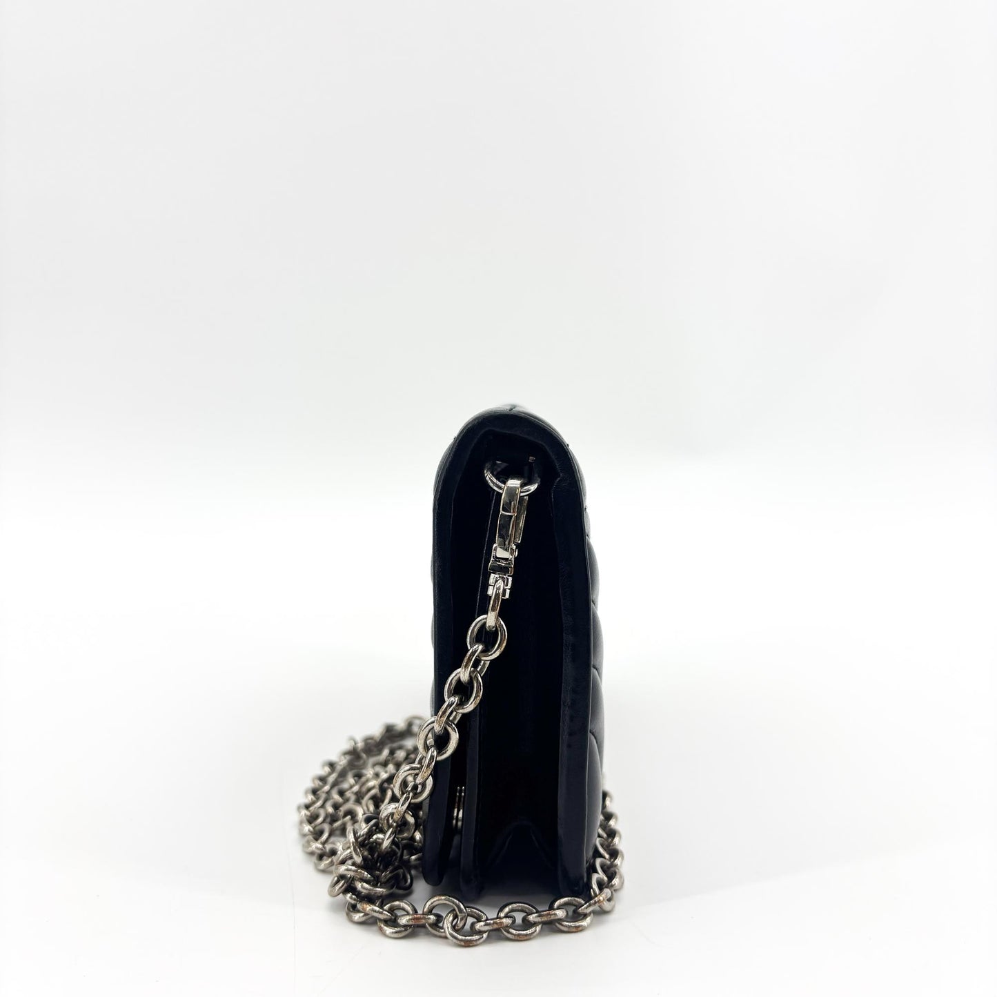 Prada Diagram Soft Calf Chain Shoulder Bag Black with Silver Hardware