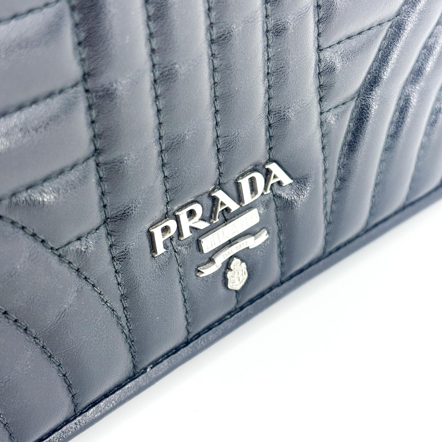 Prada Diagram Soft Calf Chain Shoulder Bag Black with Silver Hardware