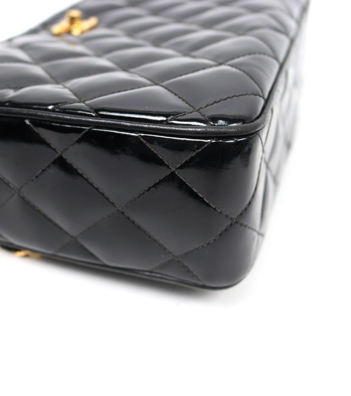 Chanel Black Patent Quilted CC Chain Shoulder Bag