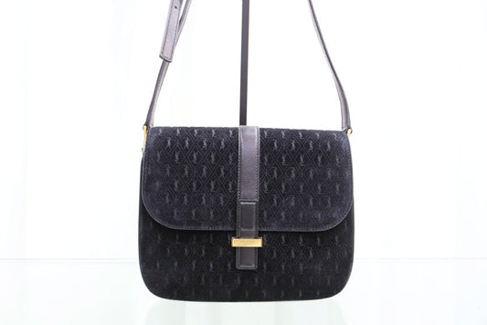 Monogram Small Velvet Satchel Crossbody Shoulder Bag Black 568604