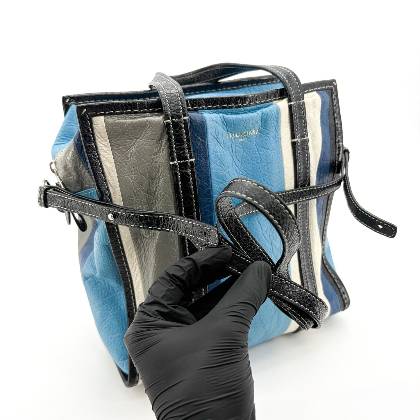 Balenciaga Bazaar Shopper Multi-Stripe Blue