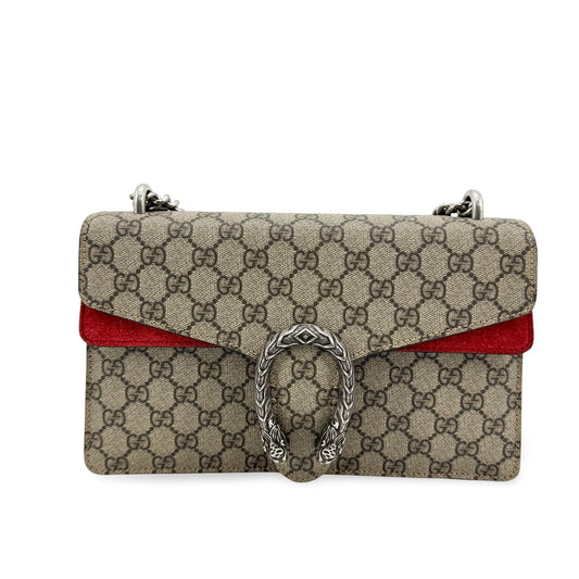 Gucci Dionysus Small GG Supreme Crossbody Bag Beige Red