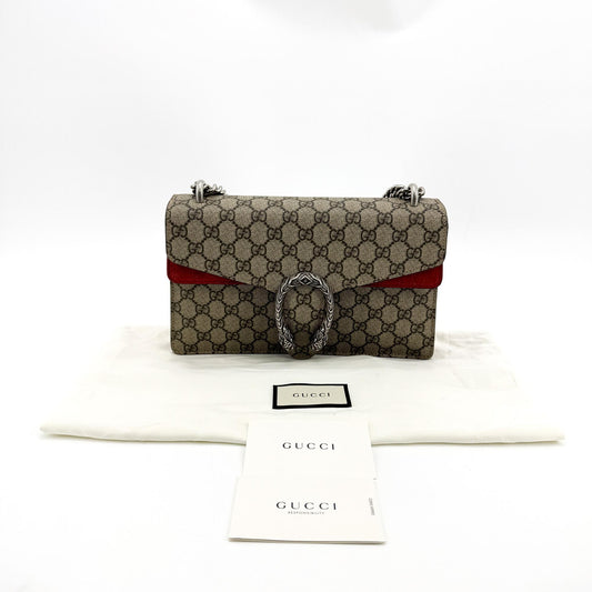 Gucci Dionysus Small GG Supreme Crossbody Bag Beige Red