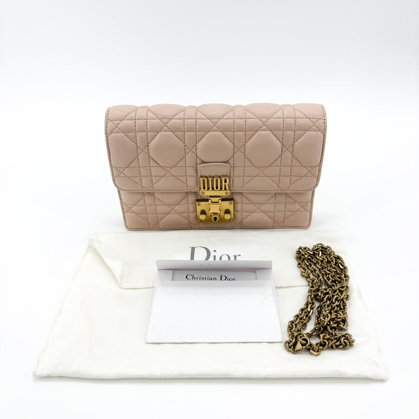 Dior Dior Addict Cannage Flap Bag Pink Beige Gold Hardware