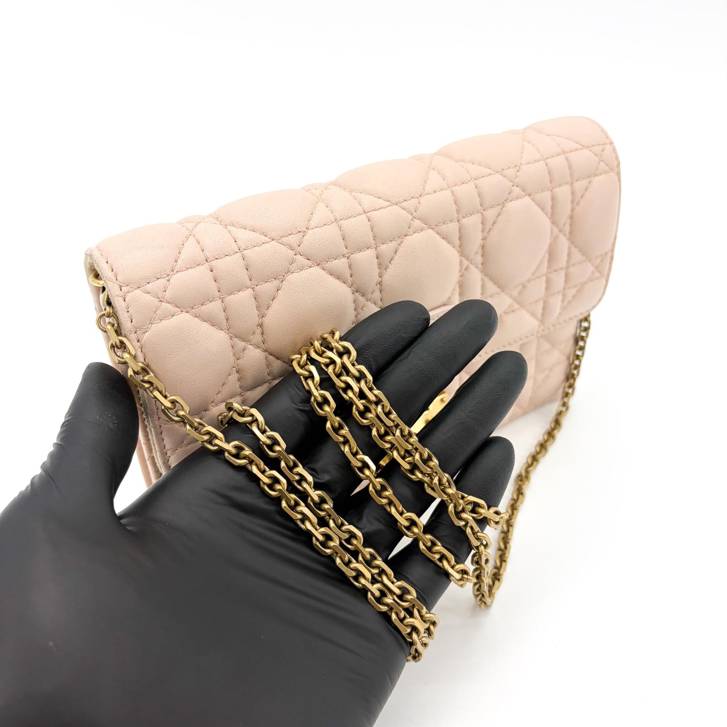 Dior Dior Addict Cannage Flap Bag Pink Beige Gold Hardware