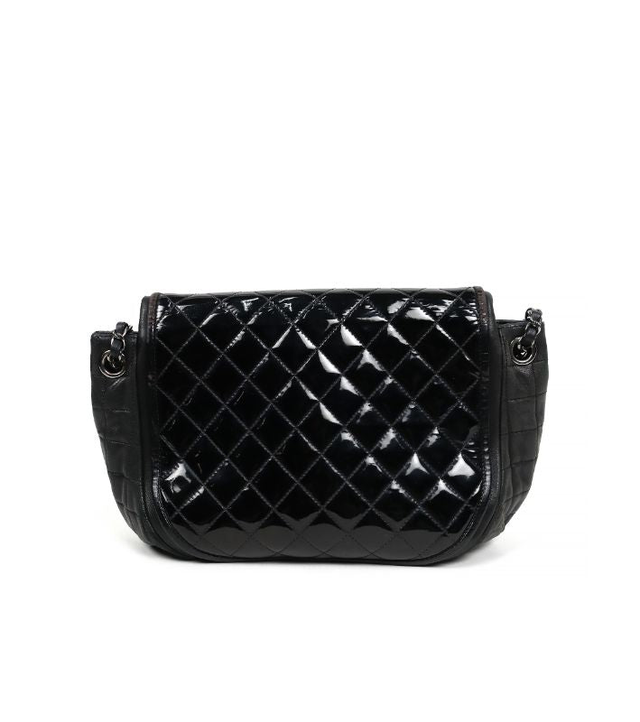 Chanel Black Patent Quilted CC Flap Chain Shoulder Bag with Flap