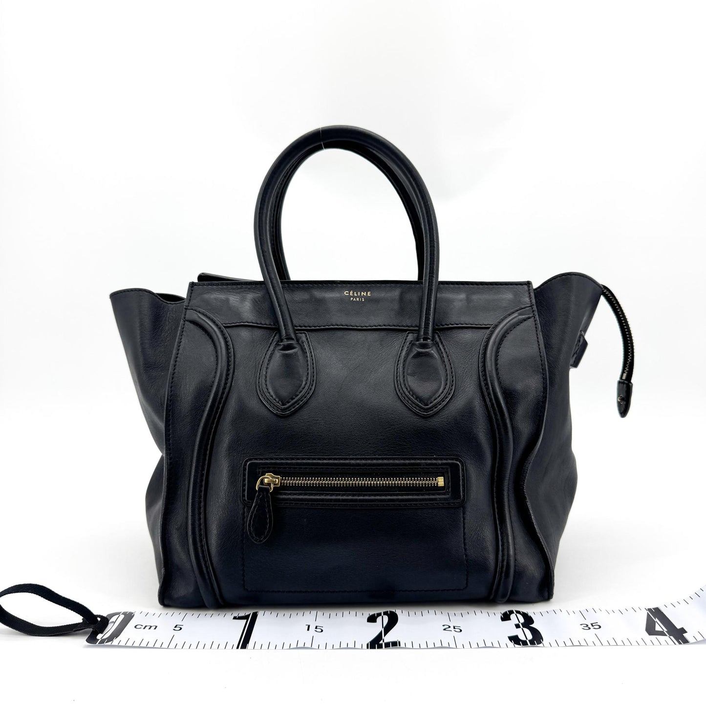 Celine Black Leather Luggage Tote Bag Black