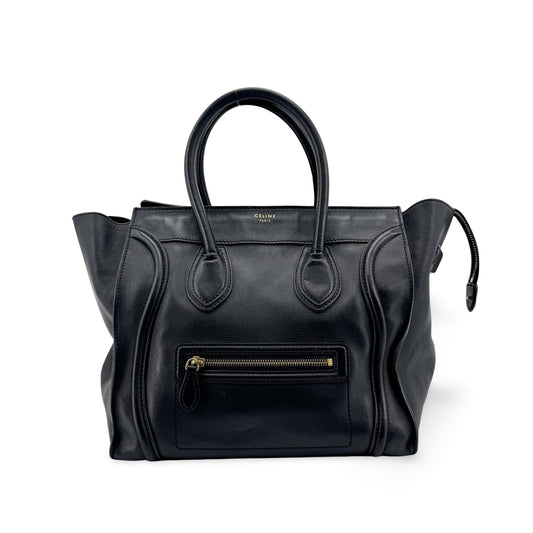 Celine Black Leather Luggage Tote Bag Black