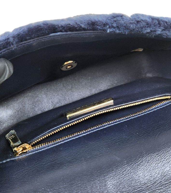 Chanel Navy Shearling Chain Shoulder Bag