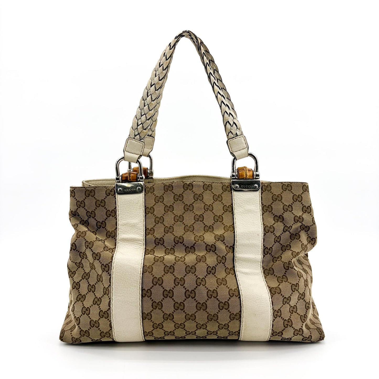 Gucci GG Canvas Bamboo Tote Bag White