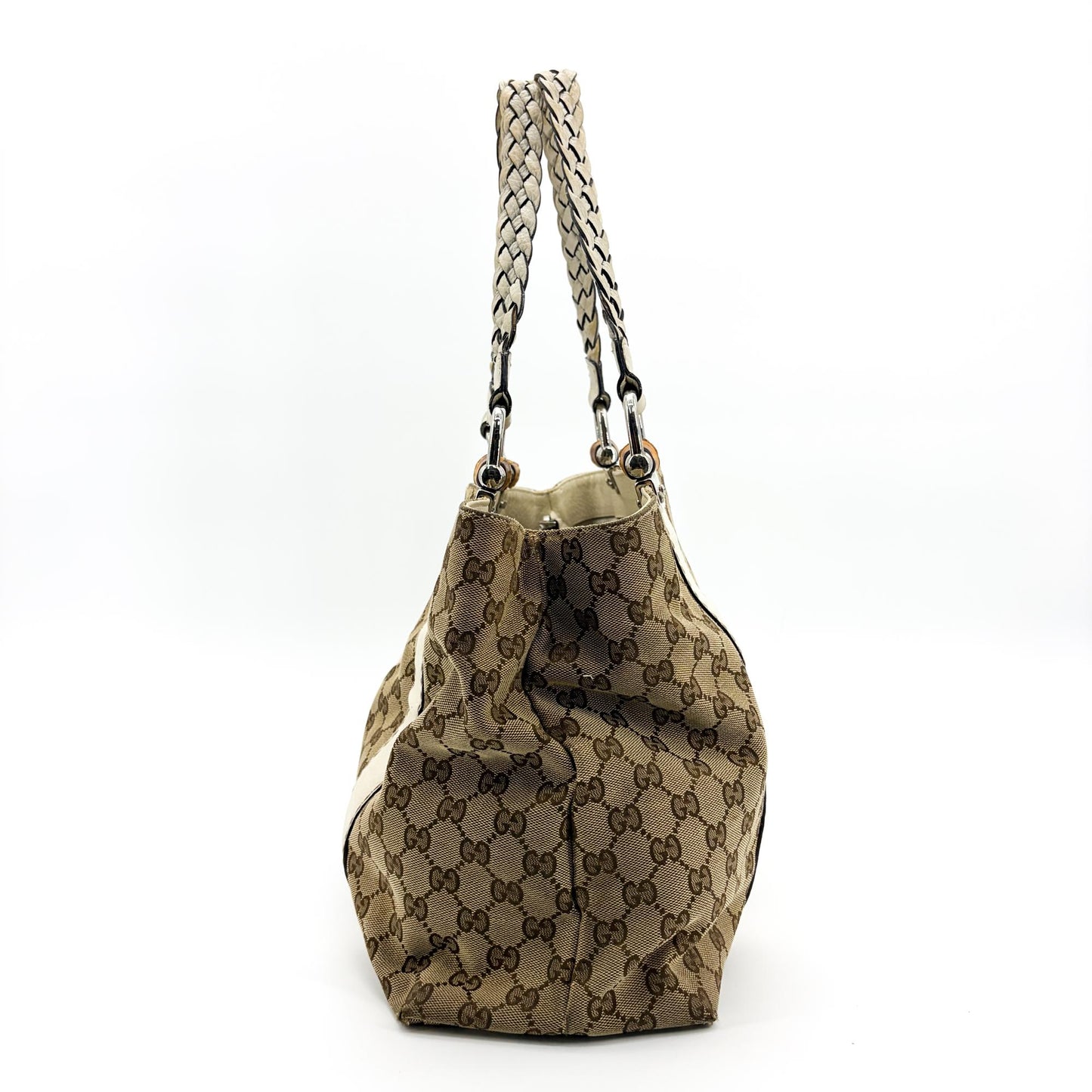 Gucci GG Canvas Bamboo Tote Bag White