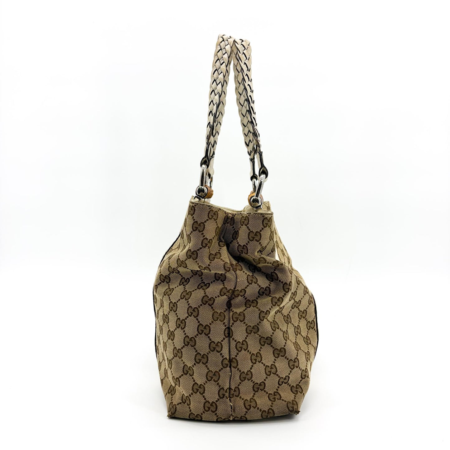 Gucci GG Canvas Bamboo Tote Bag White