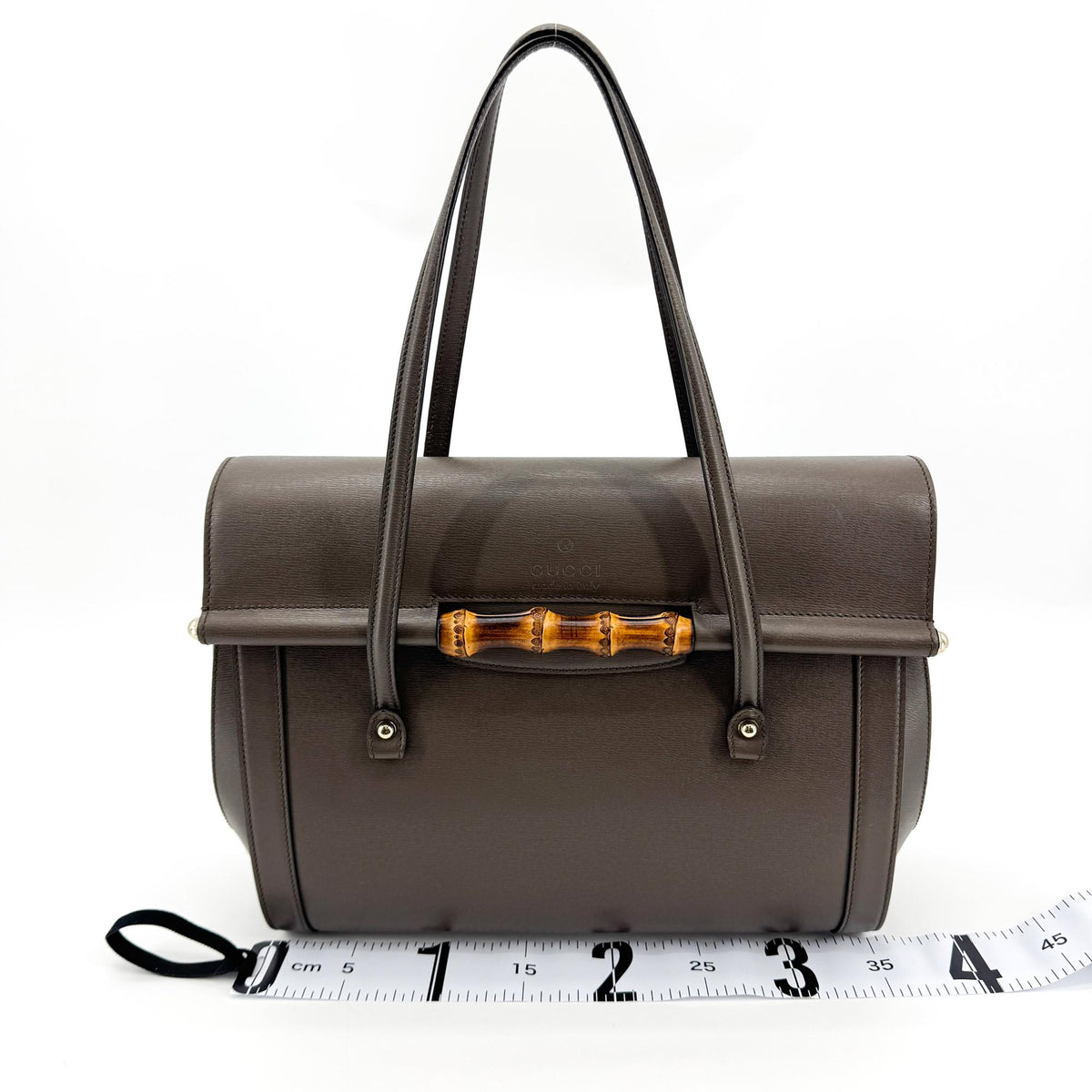 Gucci Vintage Bamboo Leather Flap Crossbody Bag Dark Brown