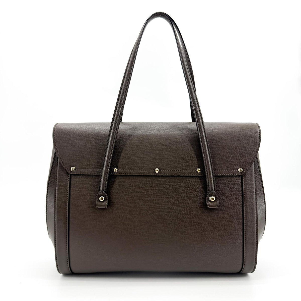 Gucci Vintage Bamboo Leather Flap Crossbody Bag Dark Brown